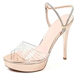 NENGMAON Women's Clear Band Stiletto party Sandals with Rhinestones ankle straps Fashion sexy Peep Toe 4.3IN High Heels Platform Dress Wedding Evening Sandals For Nightclub Dance