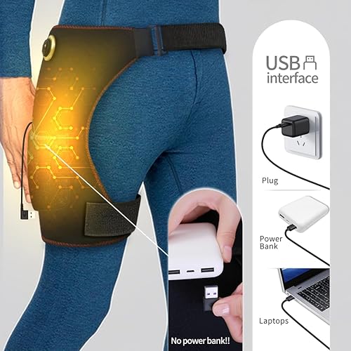 Miniatura 6 de Soporte de cadera calentado con USB, soporte de almohadilla térmica eléctrica para ejercicio, control de 1 botón, unisex, alivia la ciática,
