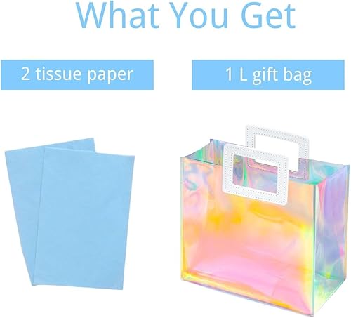 Miniatura 12 de Bolsa de regalo holográfica con papel de seda, reutilizable, bolsa de regalo de cumpleaños para mujeres y niñas, iridiscente, despedida de soltera