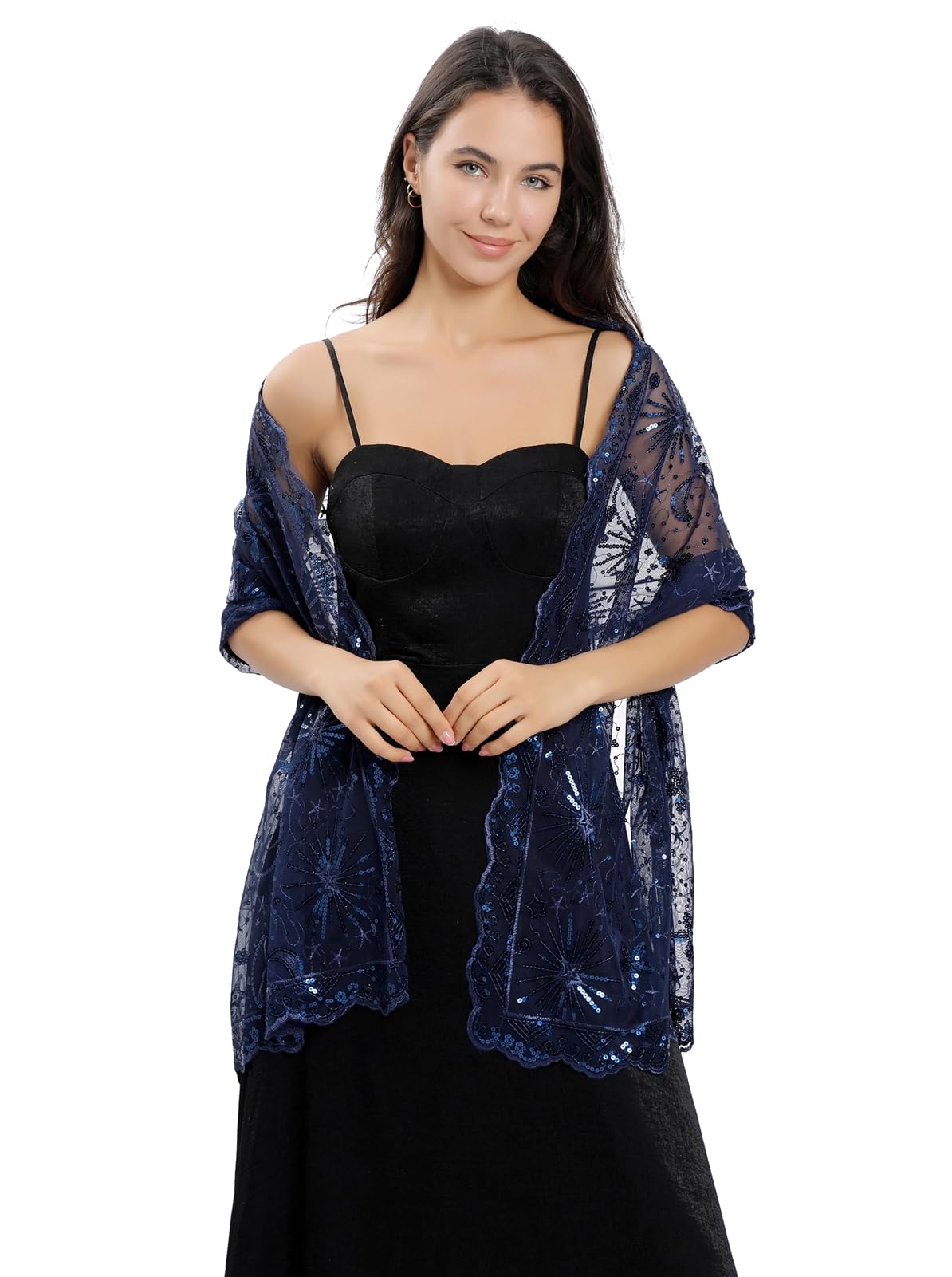 GIBZ Glitzer Schal Damen Leichte Stola mit Pailletten Elegant Glitzerschals für Hochzeit Abendkleider Party