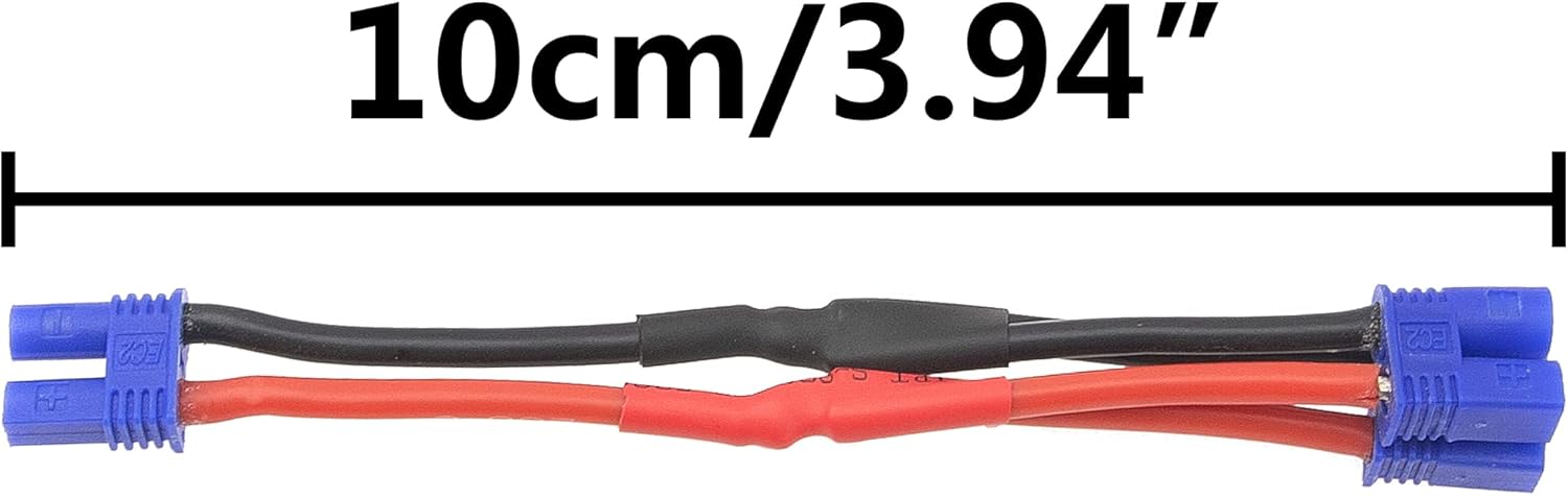 3Pcs HIRCQOO EC2 Plug 16AWG Soft Silicone Parallel 3.94" Y Splitter Harness Cable Adapter 1 Female to 2 Male for RC Car Truck Boat Quadcopter Airplanes Lipo Battery