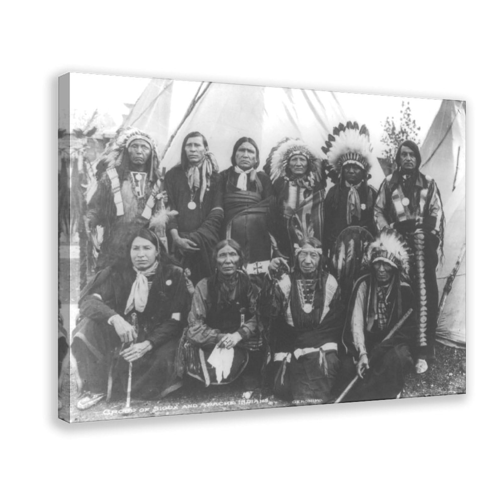 WCYB Group of Apache And Sioux Indians at 1904 Saint Louis Exposition Prints Posters Canvas Deco Paintings Wall Art For Office Living Room Hangable Frame 1