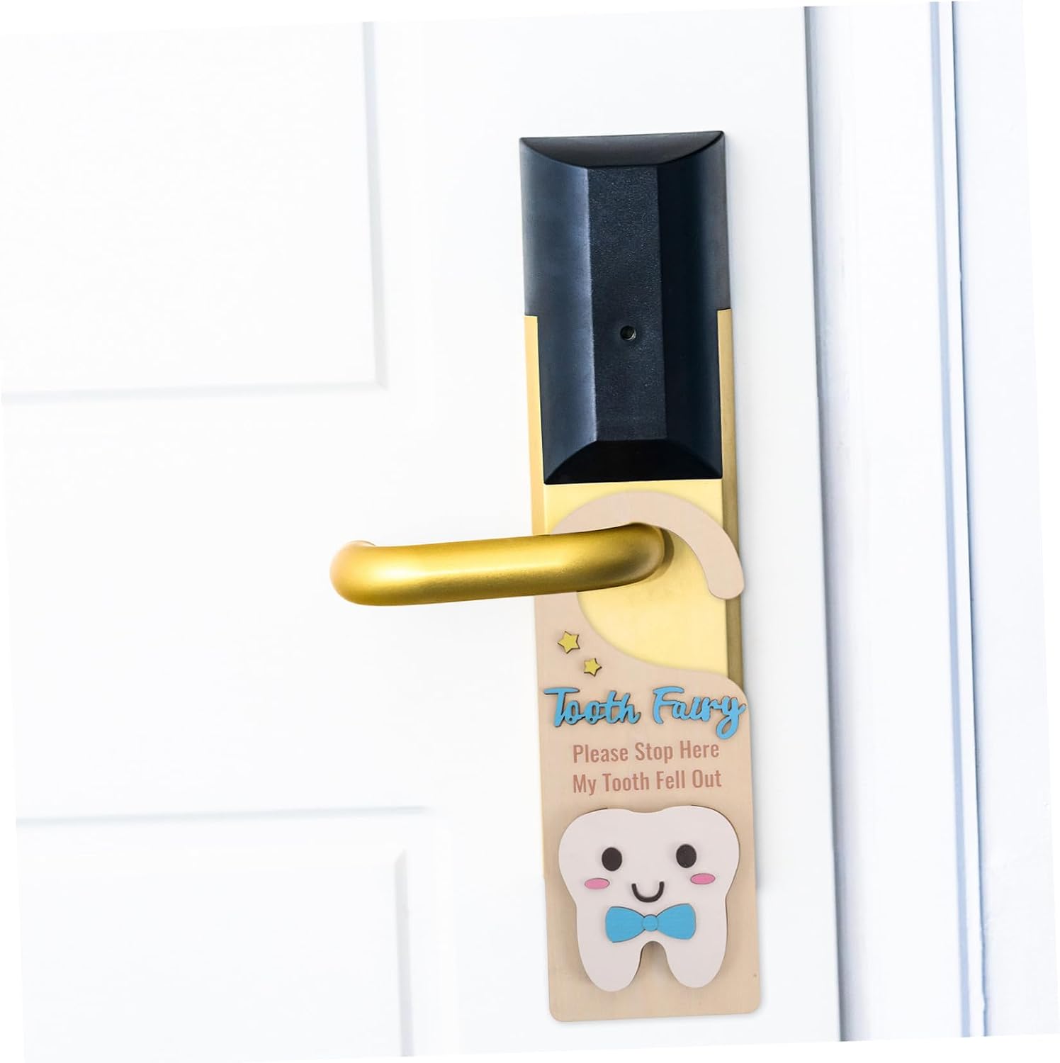 BESTonZON 2pcs Tooth Fairy Door Hanger Decorative Hanging Tags for Boys and Girls Rustic Wood Door Knob Hanger Sign