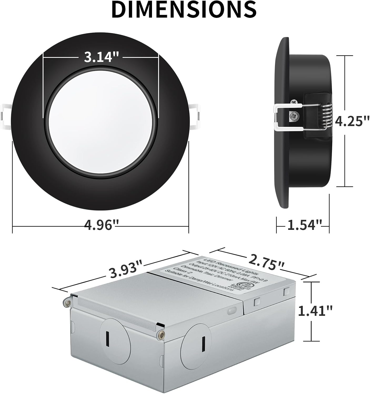 KnLnny Ware Black Gimbal Recessed Lighting 4 Inch 6 Pack,Ajustable Eyeball Ceiling Light with Junction Box,5CCT Selectable,Airtight,9W 750LM,Dimmable,ETL Listed