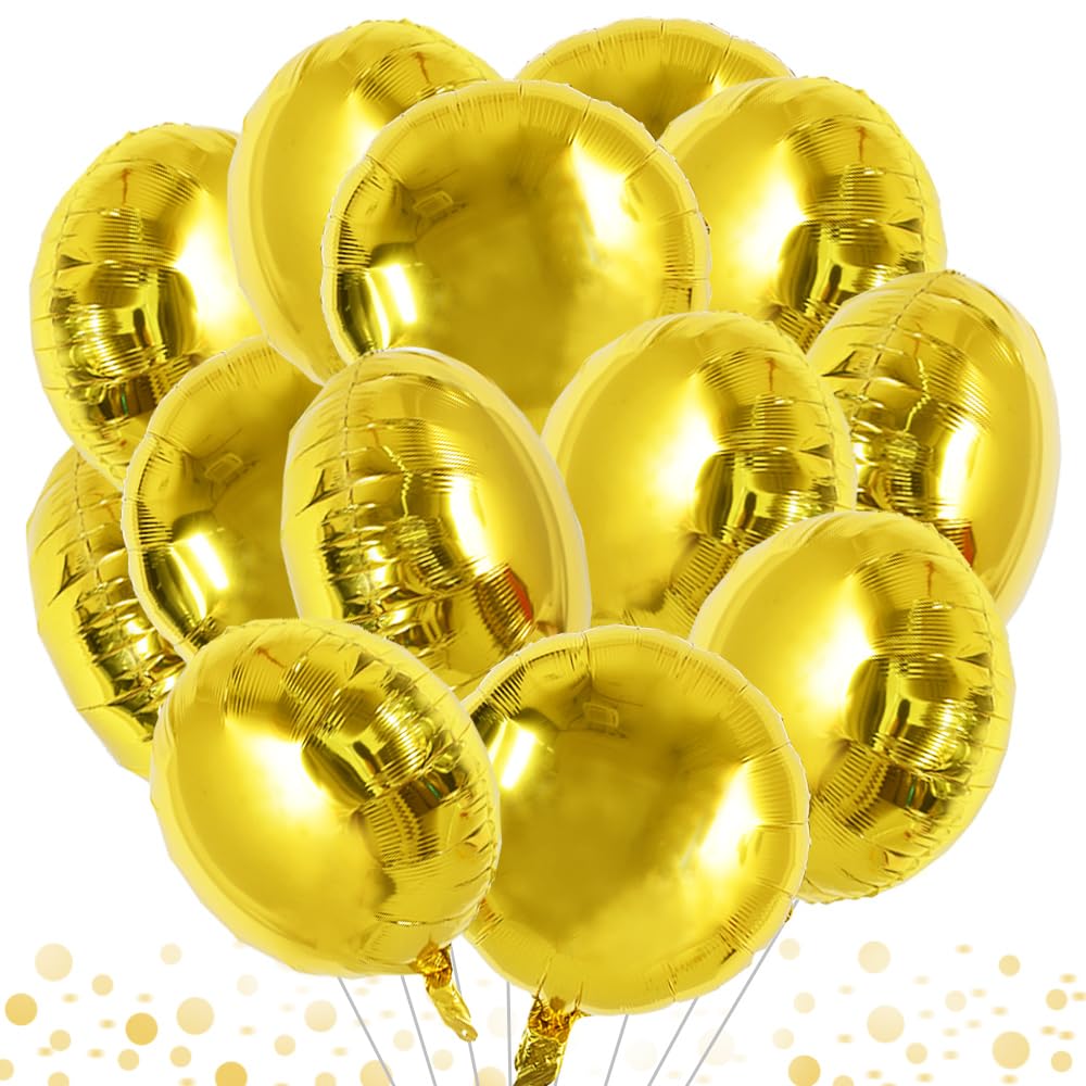 TONIFUL 30Pcs 18 Inch Large Gold Round Shape Foil Balloons Big Gold Circle Helium Mylar Ballons for Birthday Wedding Baby Shower Anniversary