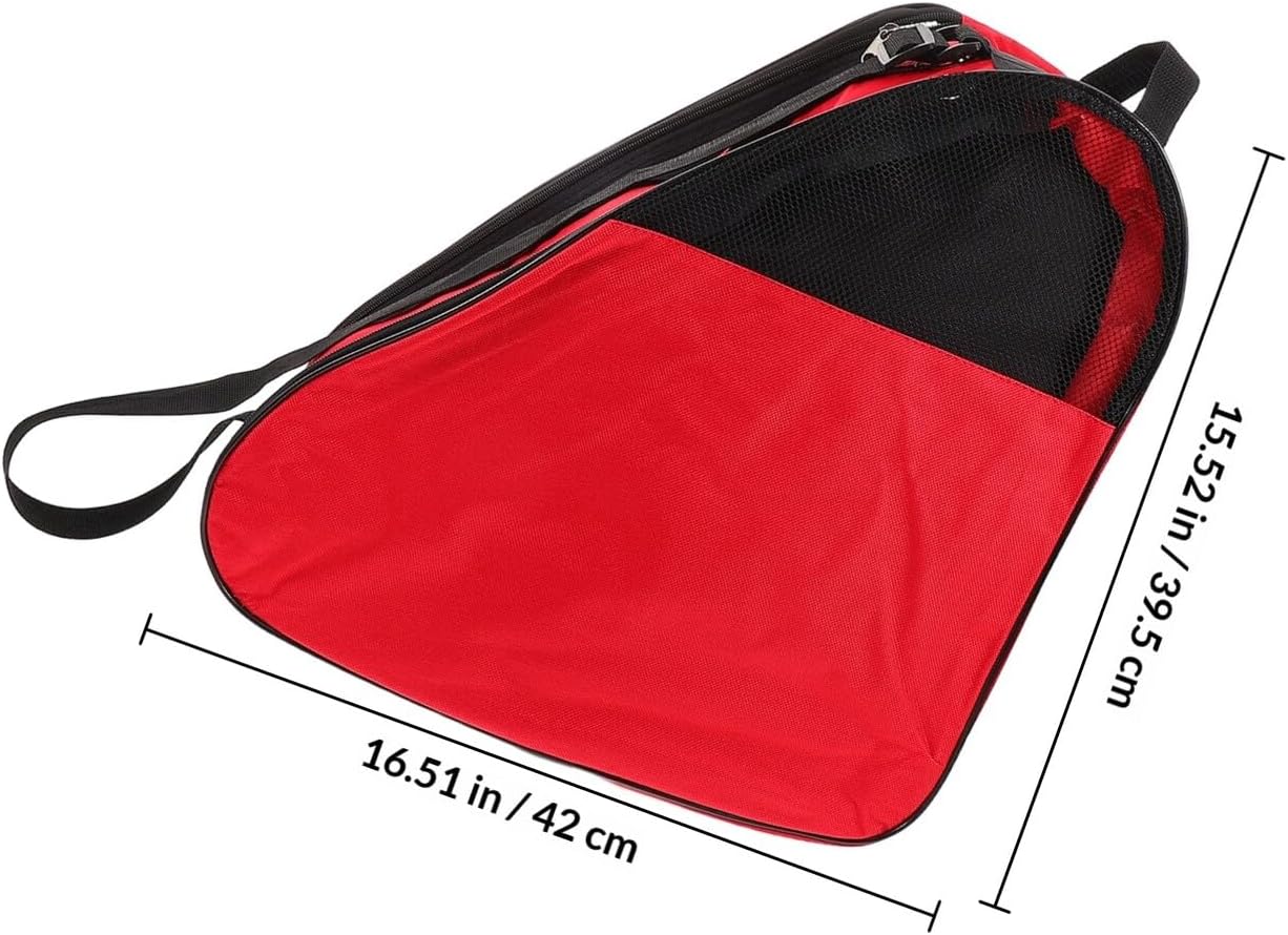 Roller Skate Bag Ice Skate Backpack with Three Compartments Red Mesh Design Adjustable Shoulder Strap for Adults Suitable for Inline Quad Storage and Transport