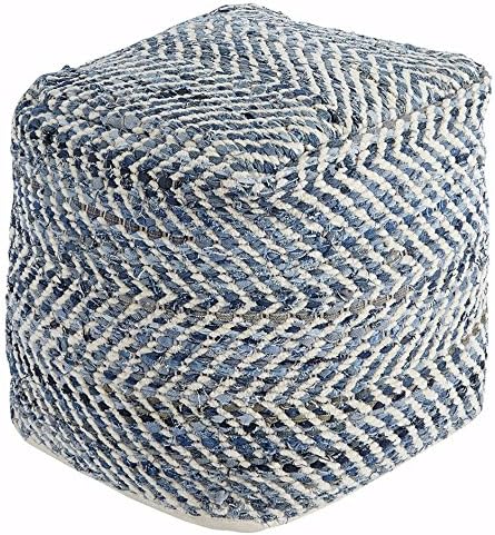 Signature Design by Ashley Chevron Handmade Woven Pouf 18 x 18, Blue and White