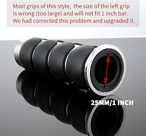Miniatura 4 de Empuñaduras de mano para motocicleta de 1 pulgada para manillar de acelerador, 0.984 in, goma de aluminio cromada, negra, compatible con Harley