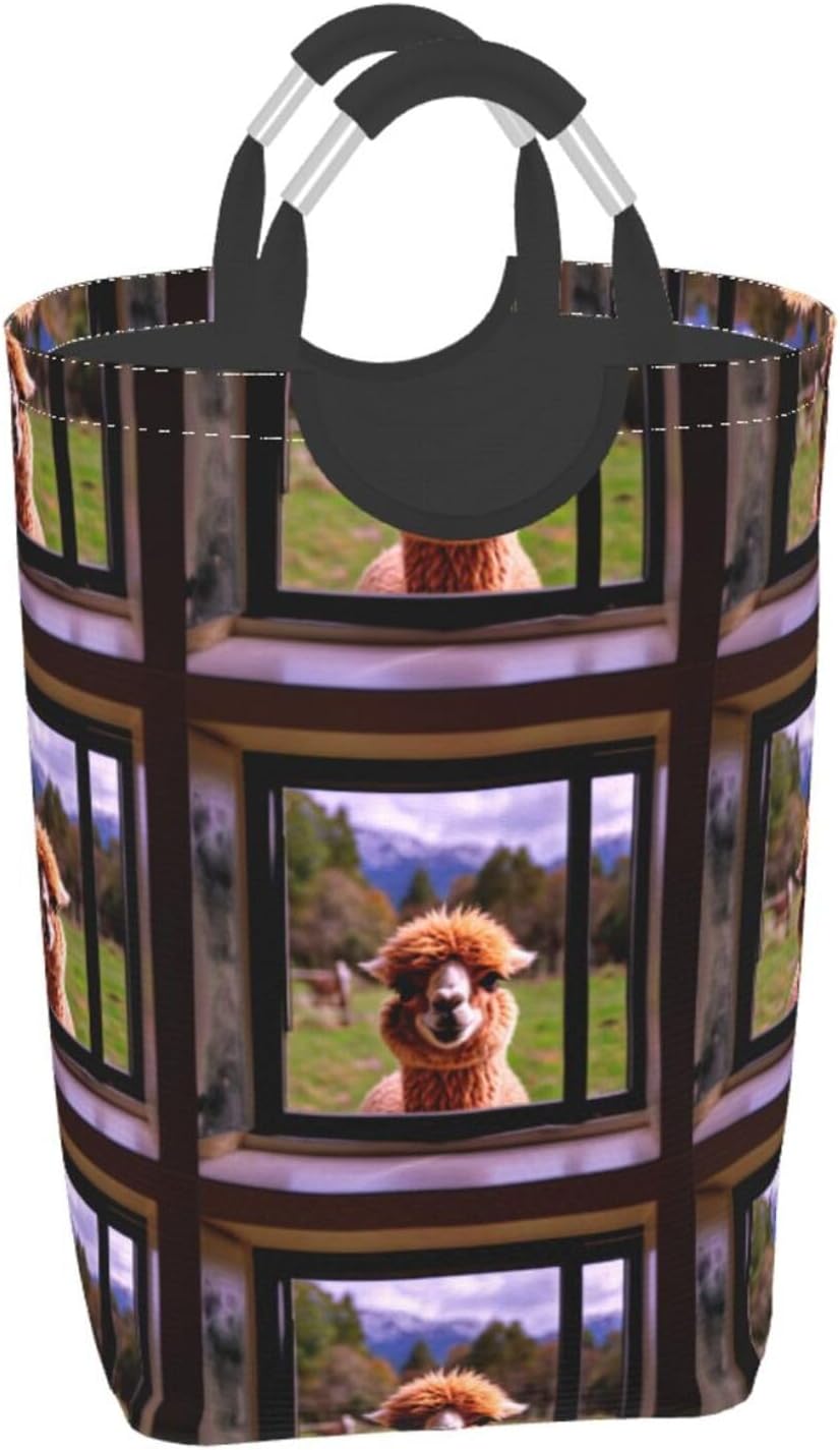 Cute Alpaca Foldable storage bag, 50L capacity, suitable for laundry room, dormitory bedroom, dirty clothes storage basket.