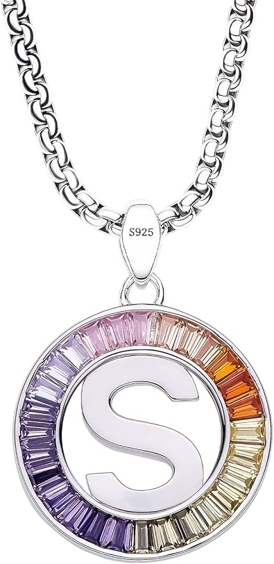 Initial Letter A-Z Necklaces for Women, Color Cubic Zirconia Letter Pendant for Men S925 Sterling Silver, Birthday Graduation Gifts Fashion Jewelry