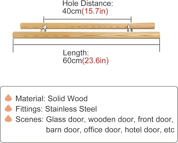 Rustic Sliding Barn Door Handle Pull, Double Side Mounted Wooden Entry Door Handle for Glass Door/Front Door, H Type Interior Exterior Door Pull Push Handle (B 60 Cm 23.6 In)