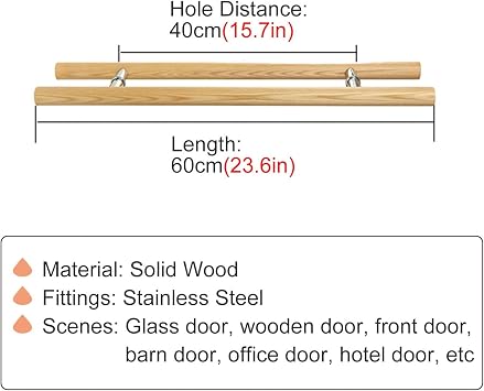 Rustic Sliding Barn Door Handle Pull, Double Side Mounted Wooden Entry Door Handle for Glass Door/Front Door, H Type Interior Exterior Door Pull Push Handle (B 60 Cm 23.6 In)