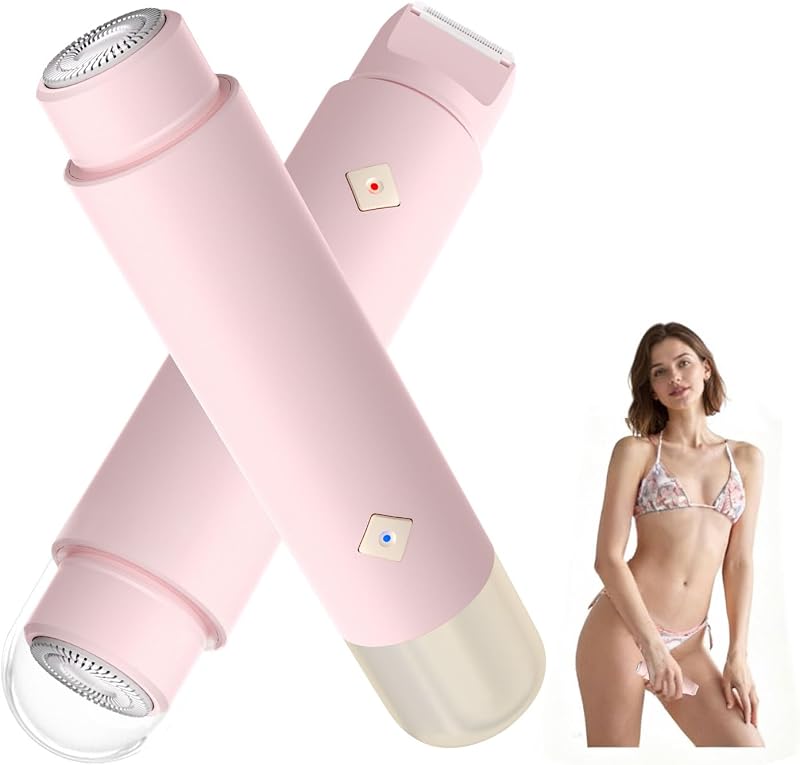 Aparador elétrico 2 em 1 Karrong para virilha, com duas cabeças, recarregável, à prova d’água, rosa