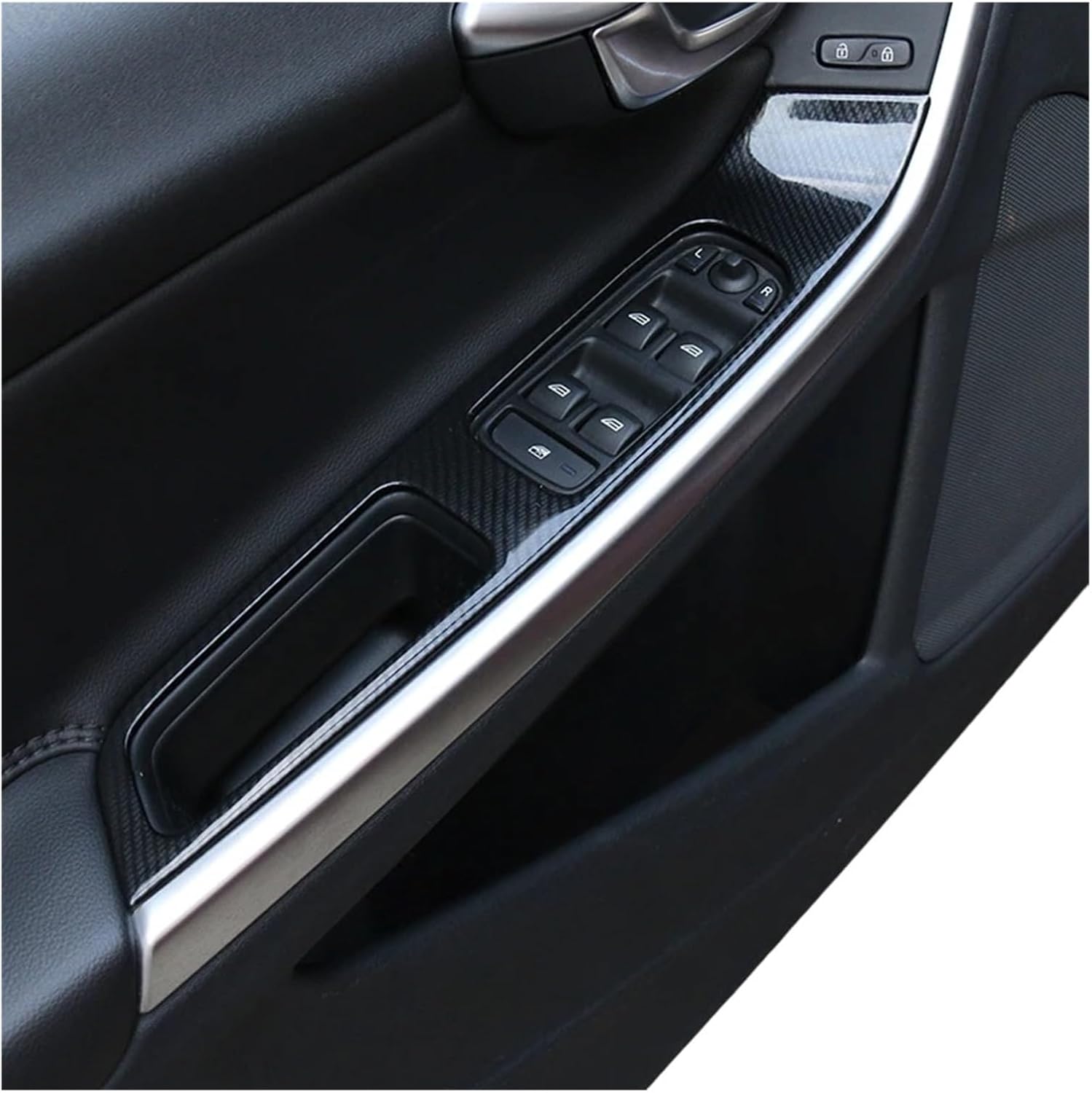 Stainless Steel Door Armrest Panel Decoration Cover Window Glass Lifting Buttons Sticker Trim Compatible With Volvo V60 S60 XC60 2010-2017(7pcs Carbon fiber)