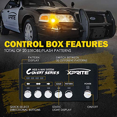 Xprite Amber LED Hideaway Strobe Lights Kit 20 Flashing Patterns w/Control Panel Headlights Taillights Fog Marker Light Mounting, for Construction Emergency Vehicles Trucks SUV Vans 12V Cars 4 PCs by Xprite - Image 4