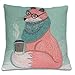 Fox Pillow Decorative Throw Pillow Cover - Hipster Coffee Fox - 100% Cotton Linen - Pillow Cover Only - Fits 16x16 to 18x18 pillows / cushions