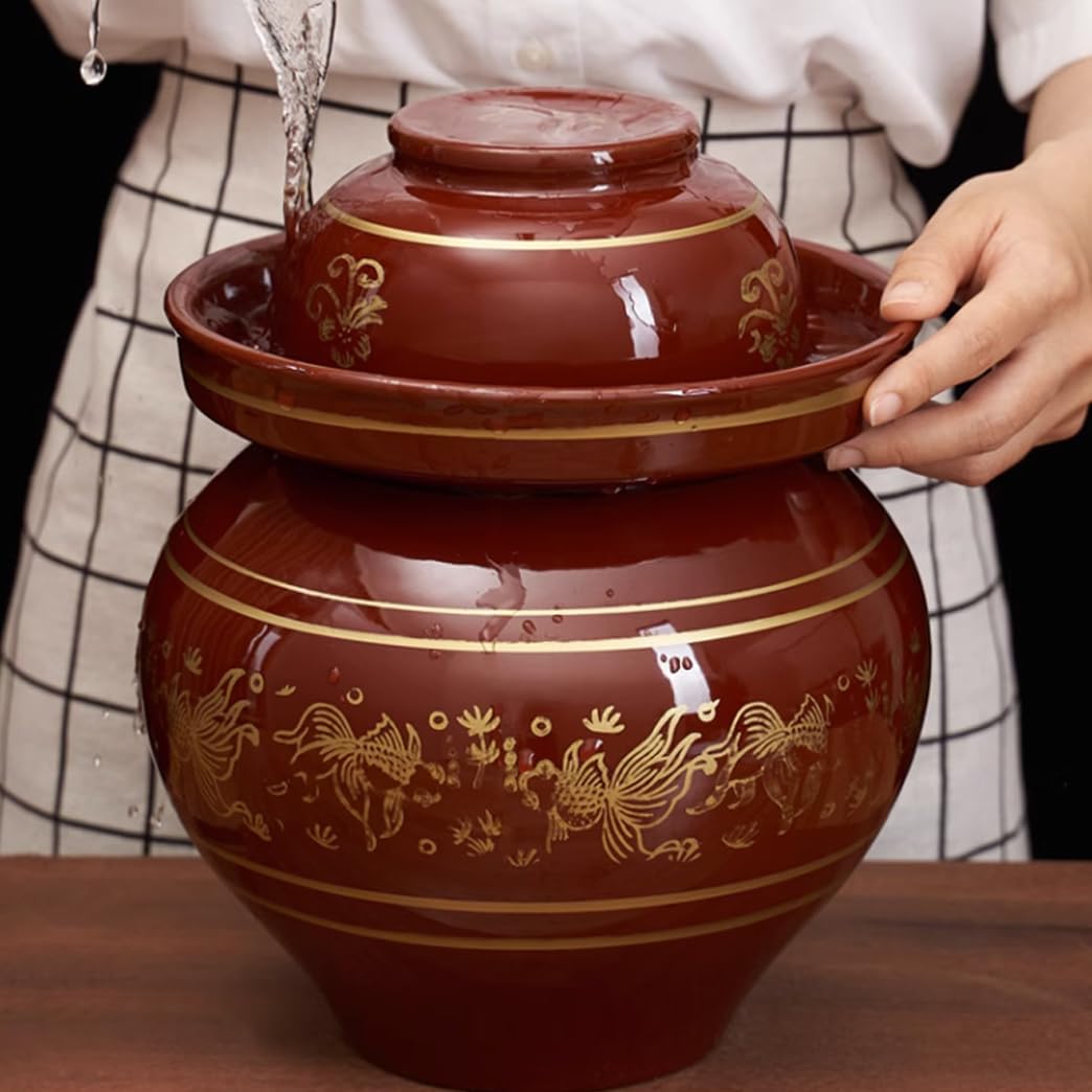 Ceramiczny słoik na marynaty z pokrywkami, tradycyjny chiński porcelanowy garnek do marynowania, ceramiczny garnek do fermentacji z uszczelką wodną pokrywką śluzy powietrznej, garnek do kiszonej