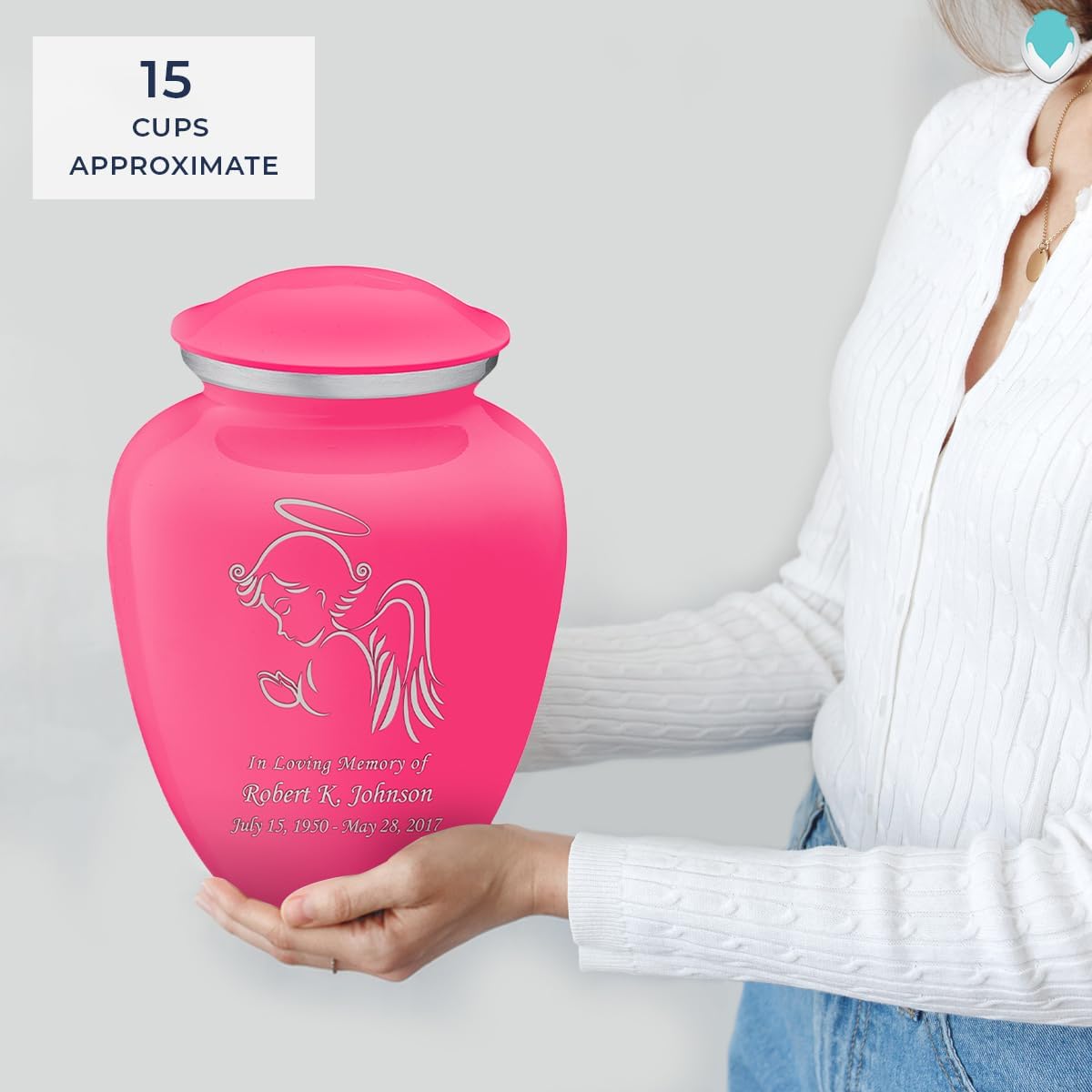 Geturns - Adult Personalized Angel Cremation Urns for Human Ashes I Large Bright Pink Funeral Urn for Men and Women I 200 lbs