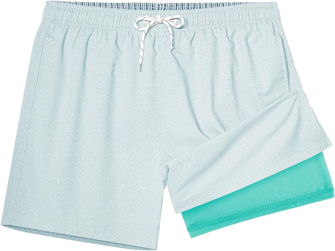 BRISIRA Mens Swim Trunks 5" Textured Ribbed & Leopard Bathing Suit Compression Liner Board Shorts Beach Swimsuit Quick Dry