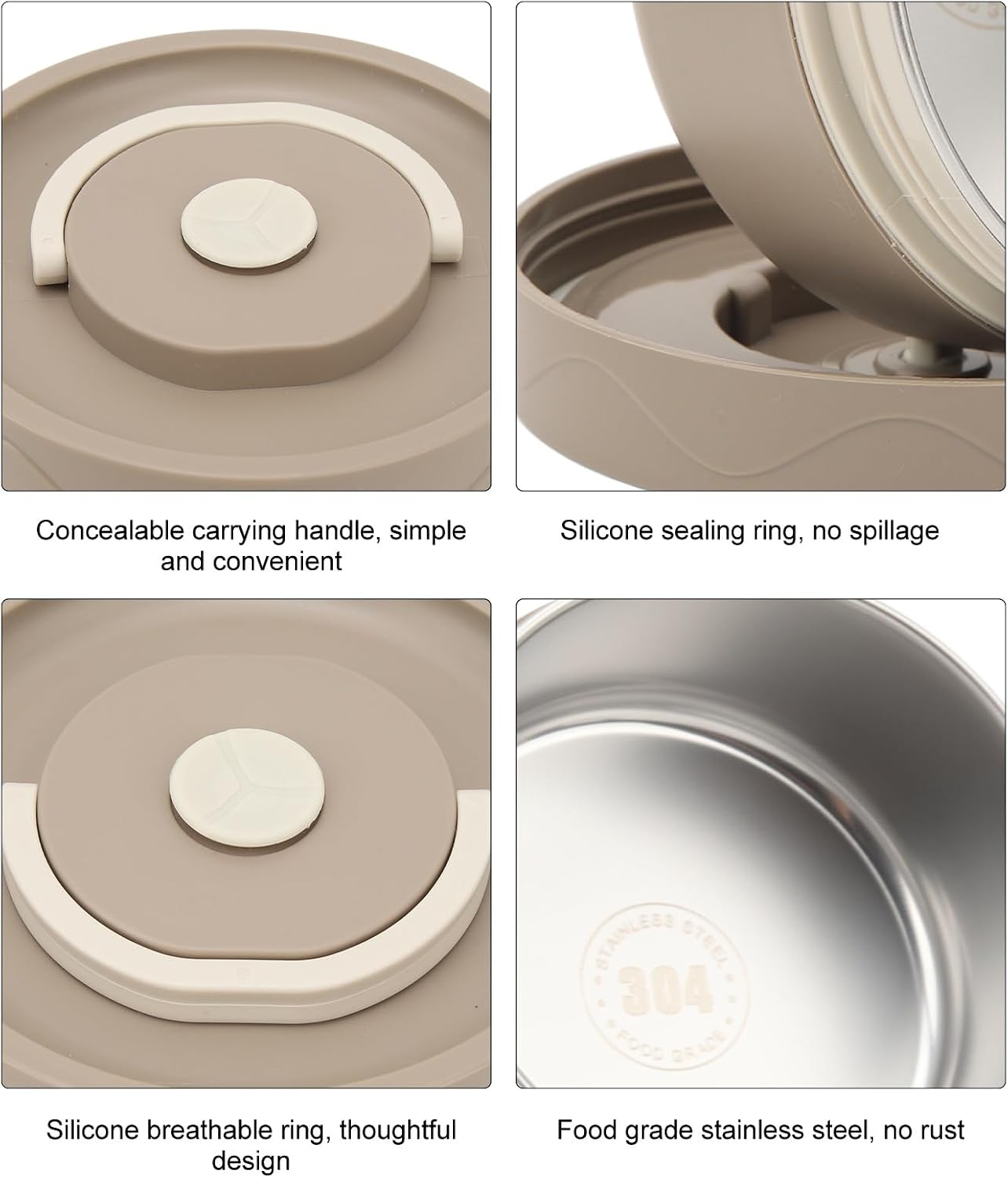 ZJchao Stainless Steel Insulated Thermal Cooking Pot Portable Heat Insulation Cooker for Work School Outdoor Dining (Microwave Oven Style, Dark Coffee)
