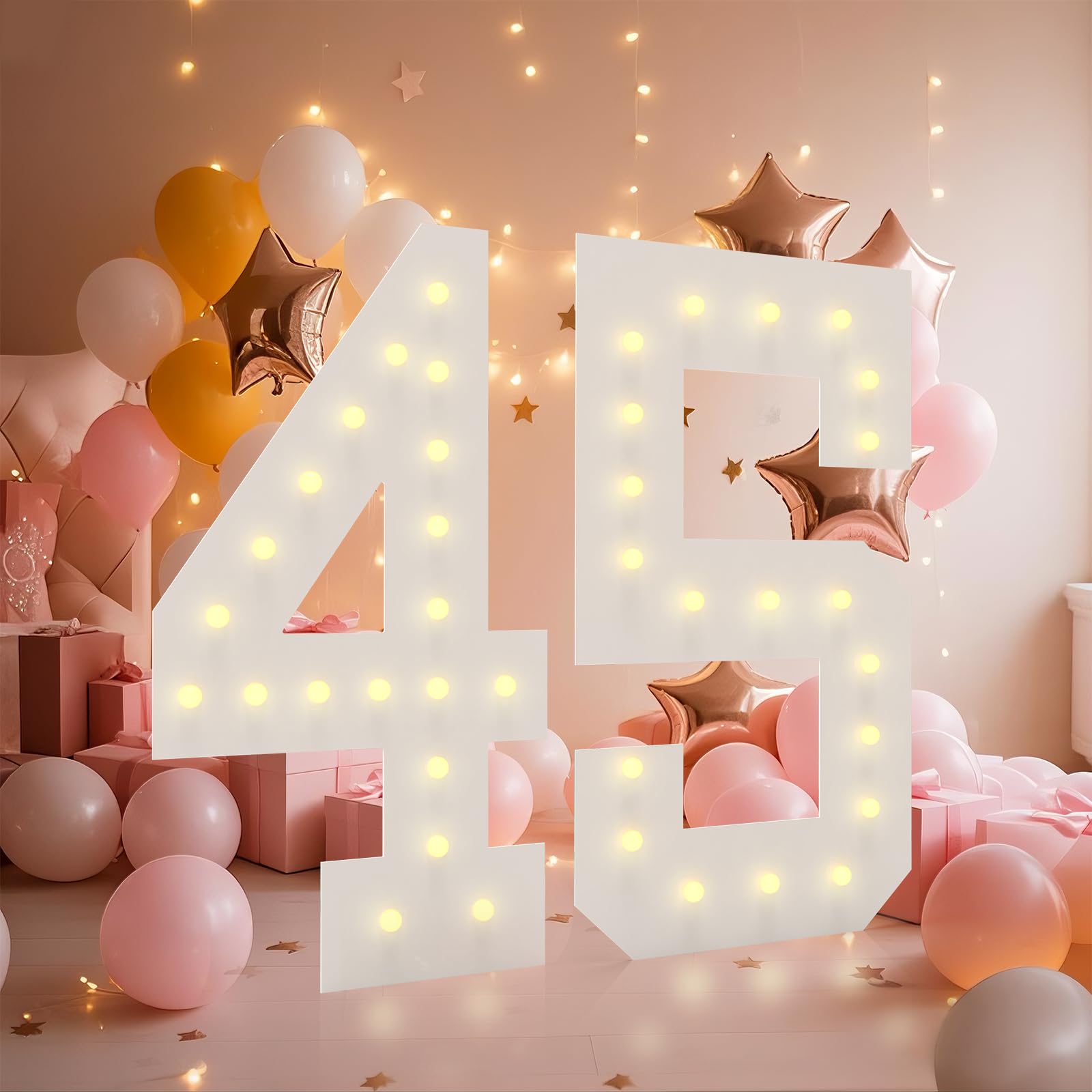 4FT Light Up Numbers, Marquee Numbers 4 Feet Tall Giant Number 45 Mosaic Big Number Sign for 45th Birthday Party Backdrop Anniversary Decorations, Pre-Cut Large Frame 45 โ image 1