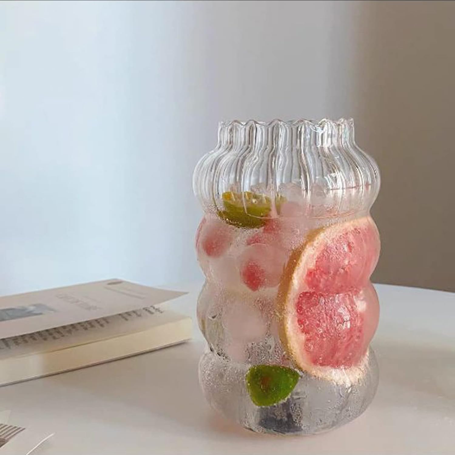 Creative Glass Cup 1 Pcs Ripple Drinking Glasses 28 Oz Ribbed Glass Cup Iced Coffee Cup Coffee Bar