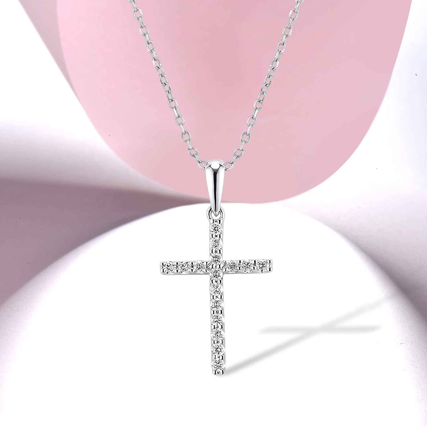 Santuzza 10K Solid Gold Gemstone Genuine Diamond Dainty Cross Pendant Without Chain for Women
