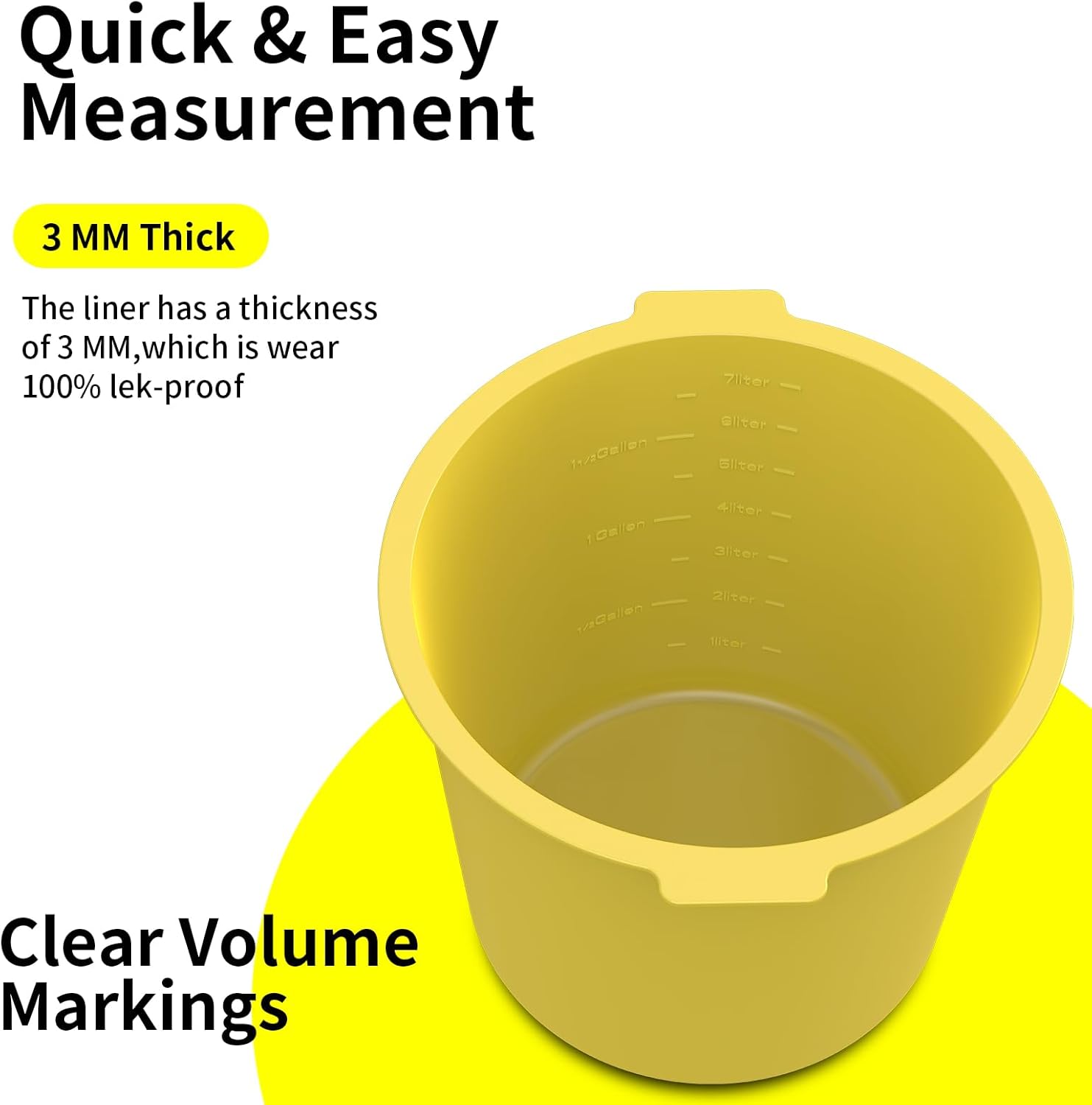 2 Gallon Silicone Bucket Liner - Reusable Mixing Liner for Concrete, Mortar, Grout, Paint, Food Grade Non-Stick, Easy to Clean & Durable (Yellow, 2 Gallon)