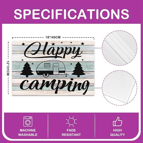 Jejeloiu Camping Placemats Table Mats, Camper Placemats For Dining Table Set Of 4, Rv Camping Cartoon Car Tree Placemat Set Non-Slip Easy To Clean For Kitchen Dining Table 18"X12" #TOP3