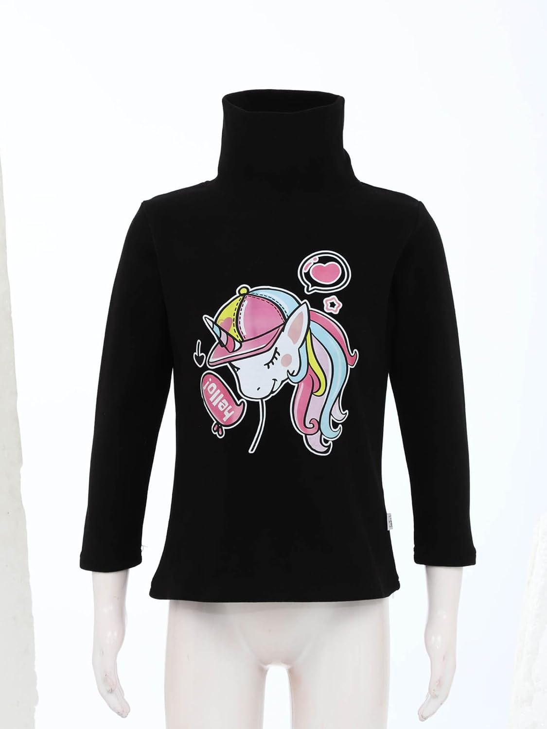 Girls Turtleneck Print Thermal Shirts Fleece Long Sleeve T Shirts Kids Sweater Soft Base Layer Undershirt