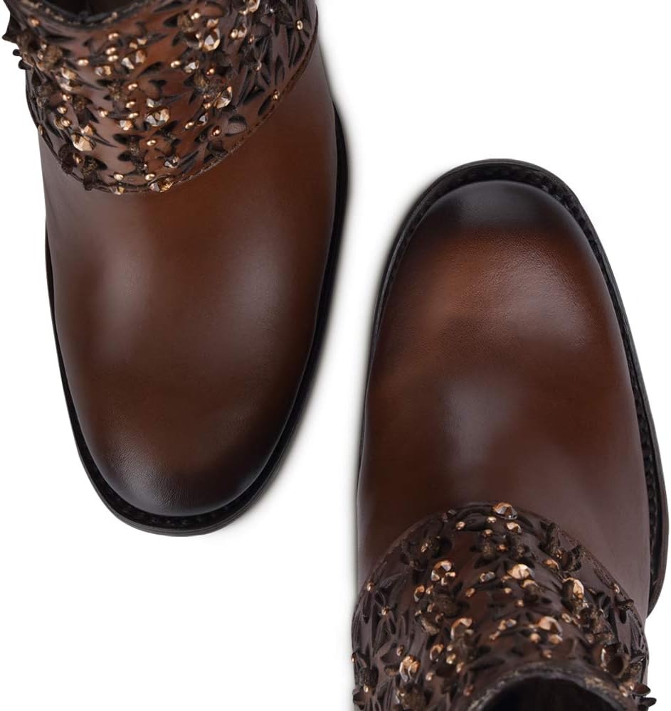 Cuadra Women's Bootie in Bovine Leather with Crystals and Zipper