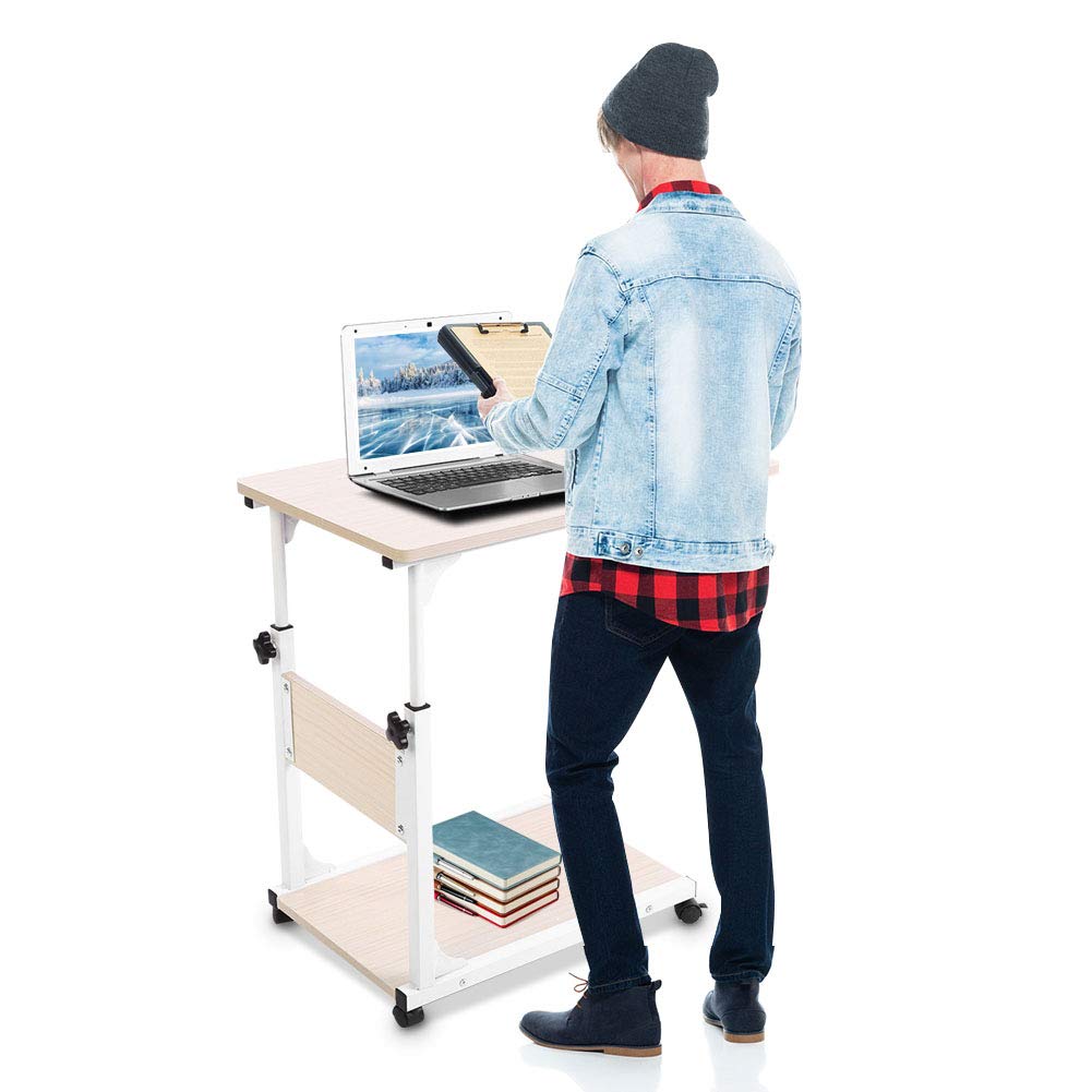 Ejoyous Tavolo Porta Laptop su Ruote, tavolino mobile per divano con divisorio di stoccaggio Comodino da caffè regolabile in altezza per soggiorno Camera da letto Ufficio ospedale(Acero bianco)