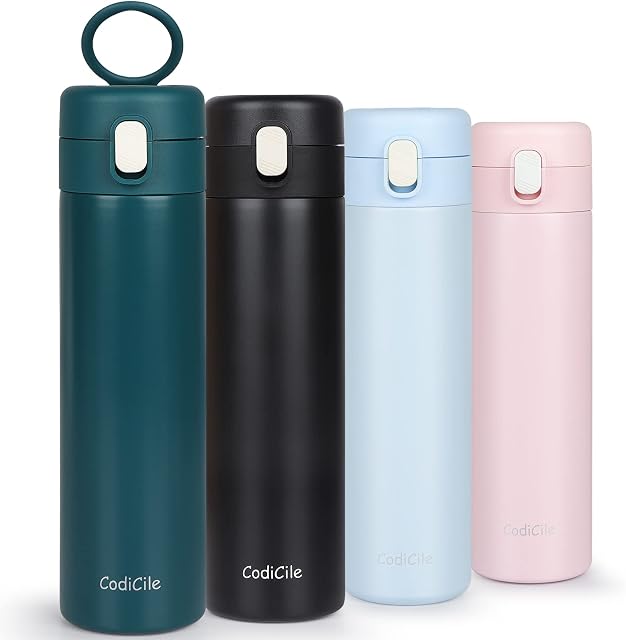 CodiCile Travel Mug,Carryig Handle Coffee Travel Mug with BPA-Free Easy-Clean Lid,Leakproof Insulated Coffee Cup Reusable Coffee Flask for Hot and Cold Drinks (Dark Green 500ml)