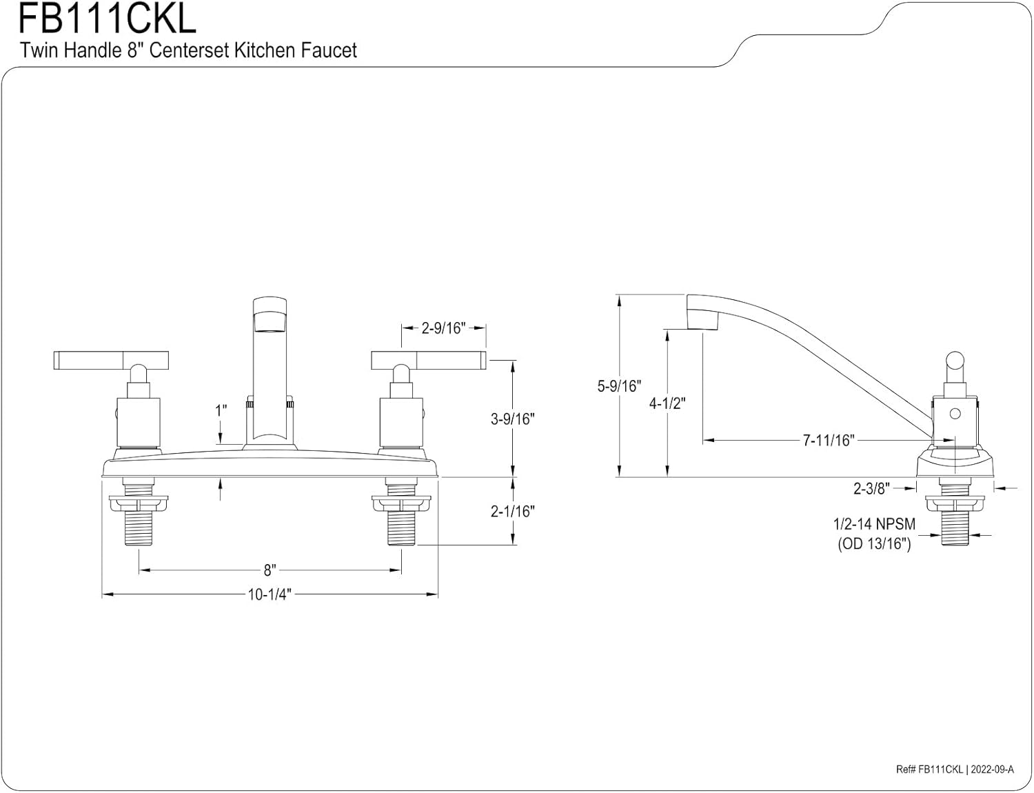 Kingston Brass FB111CKL Kaiser 8-Inch Centerset Kitchen Faucet, Polished Chrome