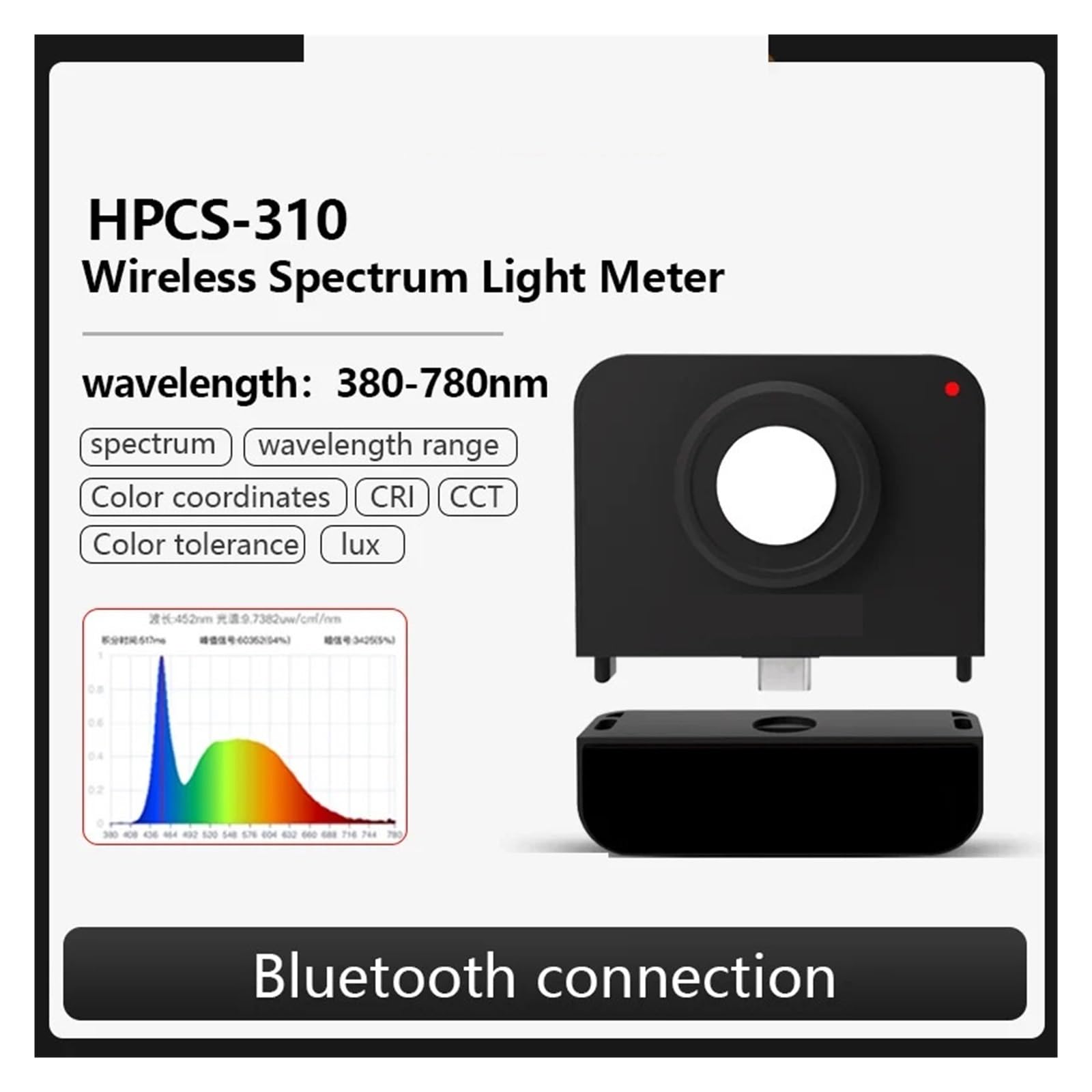 Spektrometer, HPCS310 Lichtspektrometer CCT CRI Luxmeter 380-780 nm for LED-Test