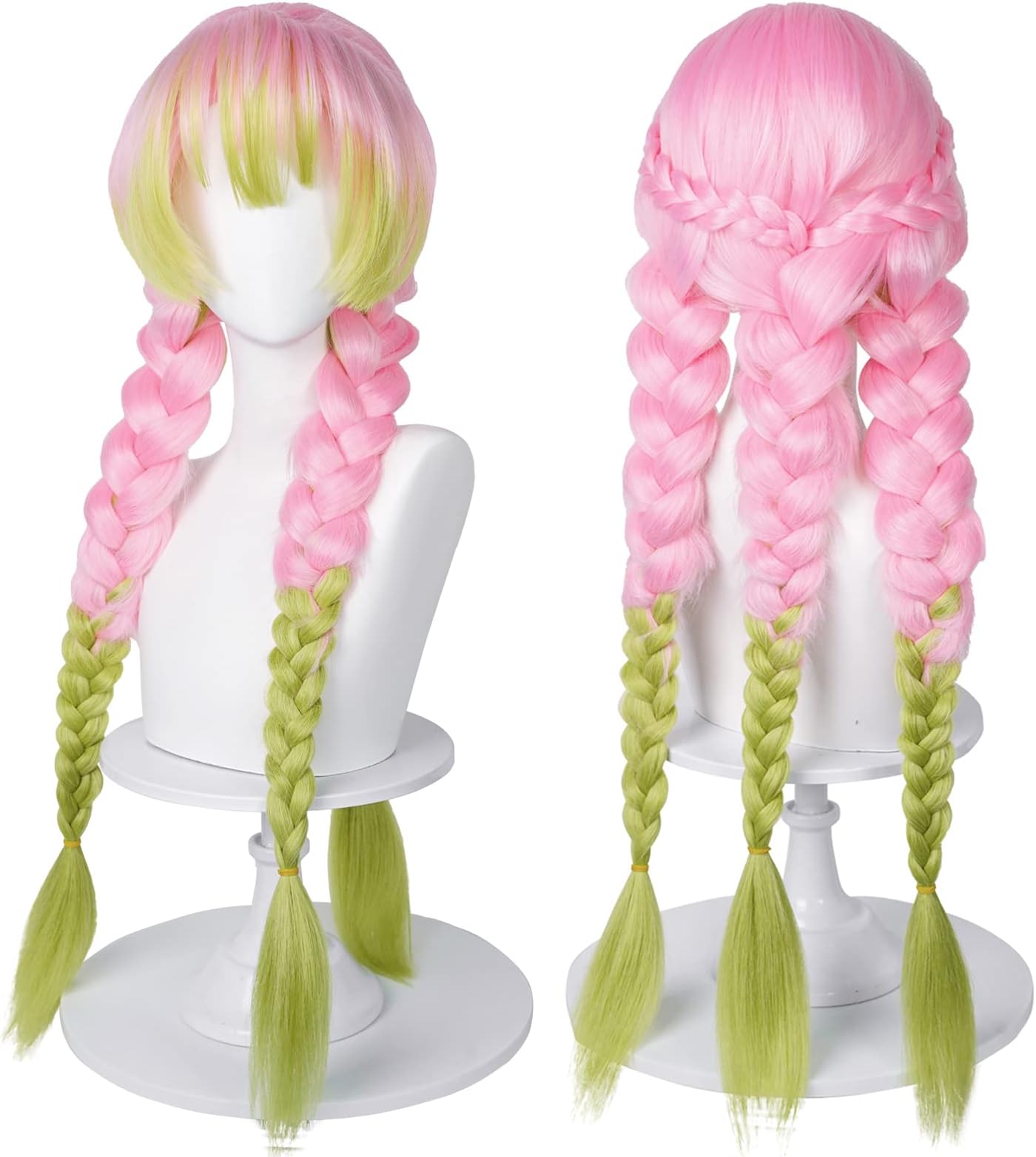 Wiggy Mermaid SL Wig for Mitsuri Cosplay Costume DS Green and Pink Anime Cosplay Wigs with Cap