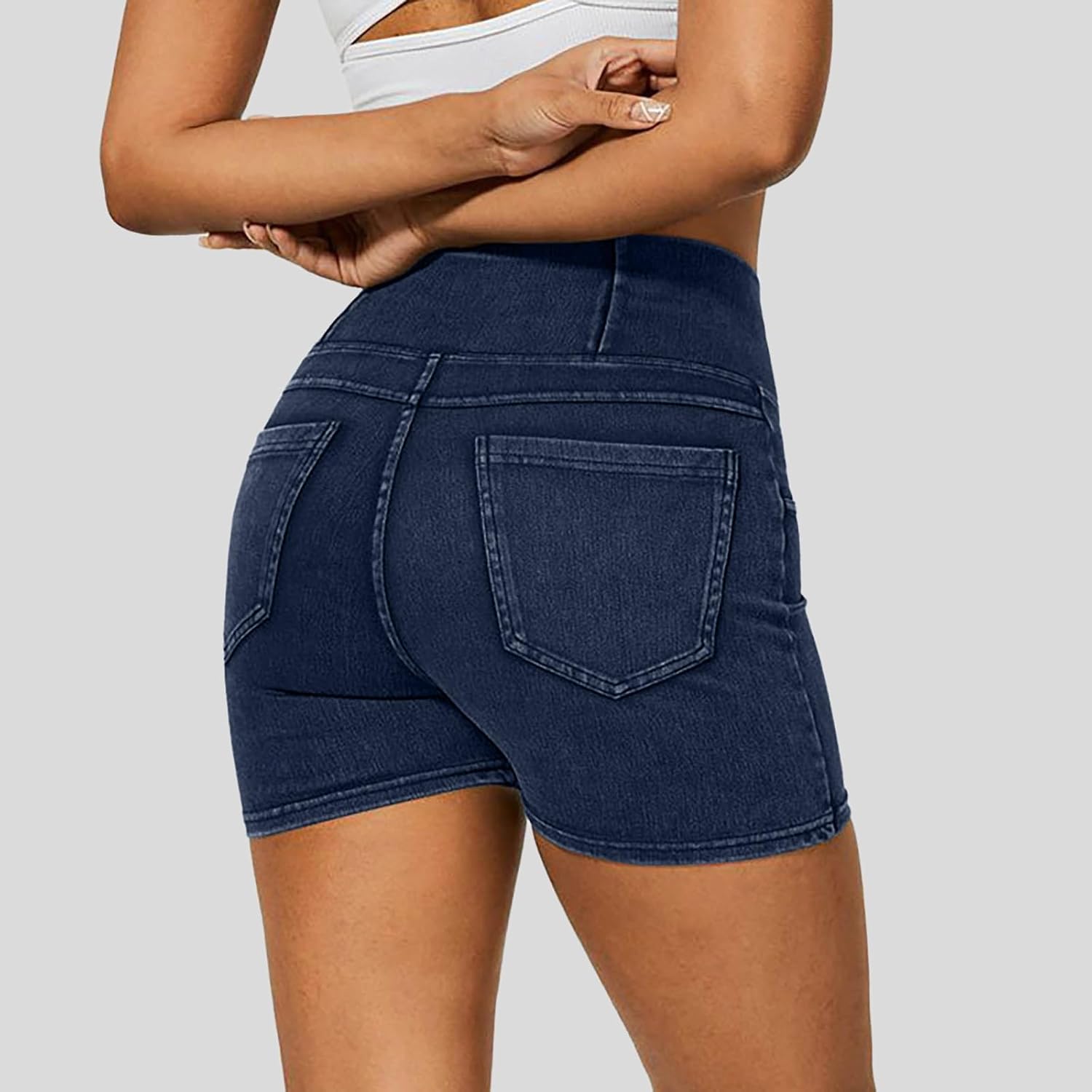 Womens High Waisted Jean Shorts Stretchy Crossover Denim Shorts 2026 Fashion Summer Bermuda Short Pants with Pockets