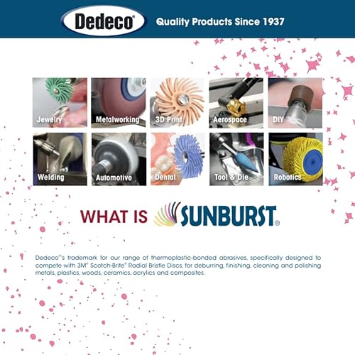 Miniatura 102 de Dedeco Sunburst - Discos de cerdas radiales (12 unidades, 7/8 pulgadas, curvados, grano 1400 durazno (extrafinos, 6 micrones), óxido de aluminio