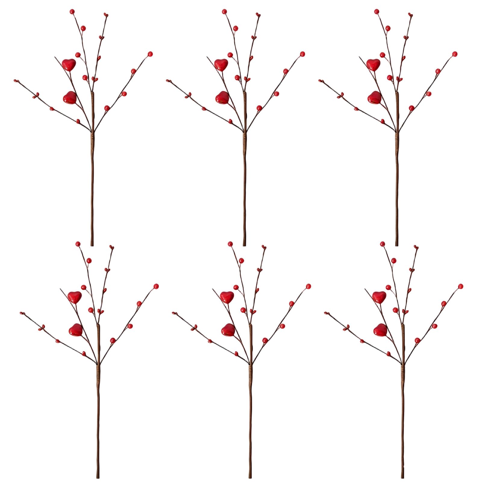 Jazuaiao Of 6 Romance Valentine Heart Shape Berries Sprigs Decorations for Craft Parties Scene Atmospheres Sturdy Materials Heart Berries Sprigs Ornament Flexible Decors for Various Parties Setting