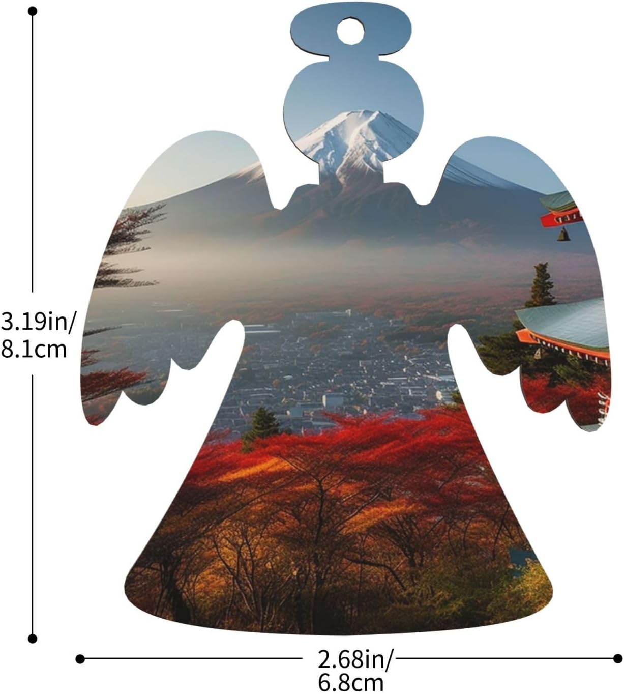 4 PCS Christmas Decorations Japan Mount Fuji Landscape Christmas Tree Ornaments Set Angel Shape Wooden Hanging Ornaments for Indoor Outdoor Holiday Xmas Party Supplies image 2