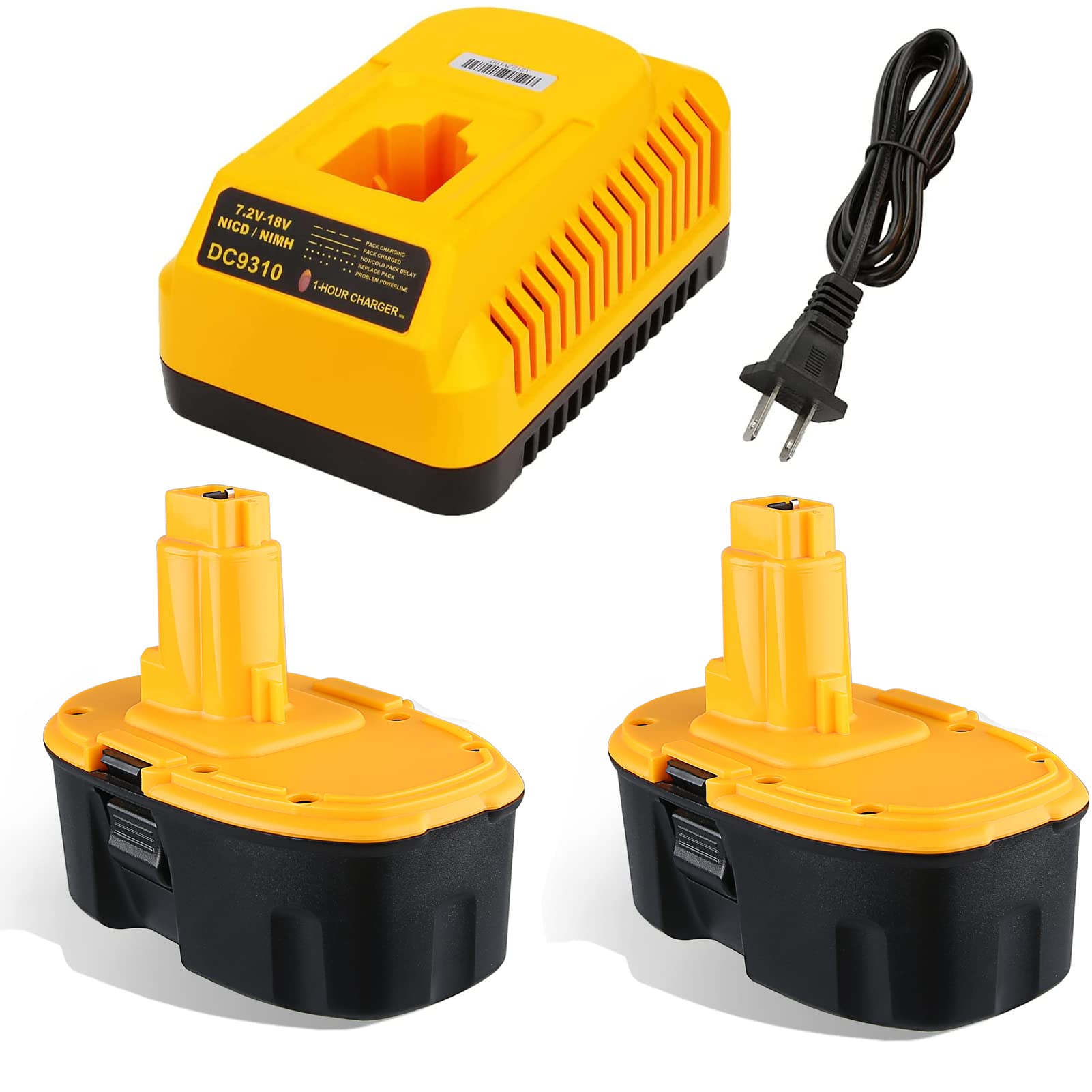 Amazon.com: Xmenany 2Pack 4800mAh Replacement for Dewalt 18V Battery and  Charger Combo DC9096 DC9099 DC9098 DW9099 DW9098 and 1 DC9310 Charger for  7.2-18V Ni-Cad Ni-Mh Battery Kit : Tools & Home Improvement