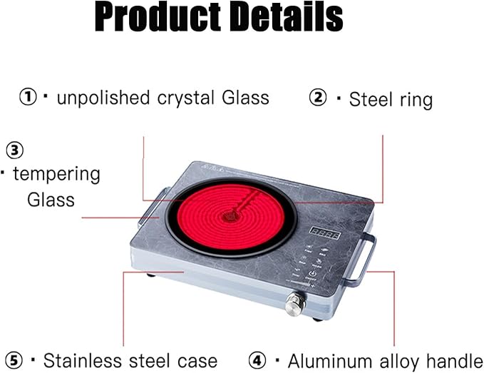 Estufa Vitrocerámica Portátil 1 Puesto 2200W 42 cm Eléctrica miniatura 7