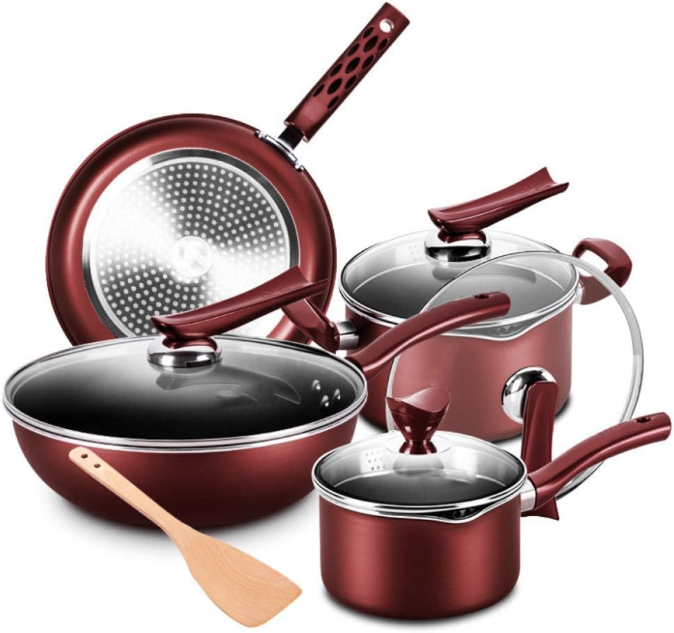 Cooking Pot, Non-Smoke Non-Stick Pan 9-Piece Aluminum Alloy Pot Wok Frying Pan Milk Pan Soup Pot Sturdy and Durable Suit Combination