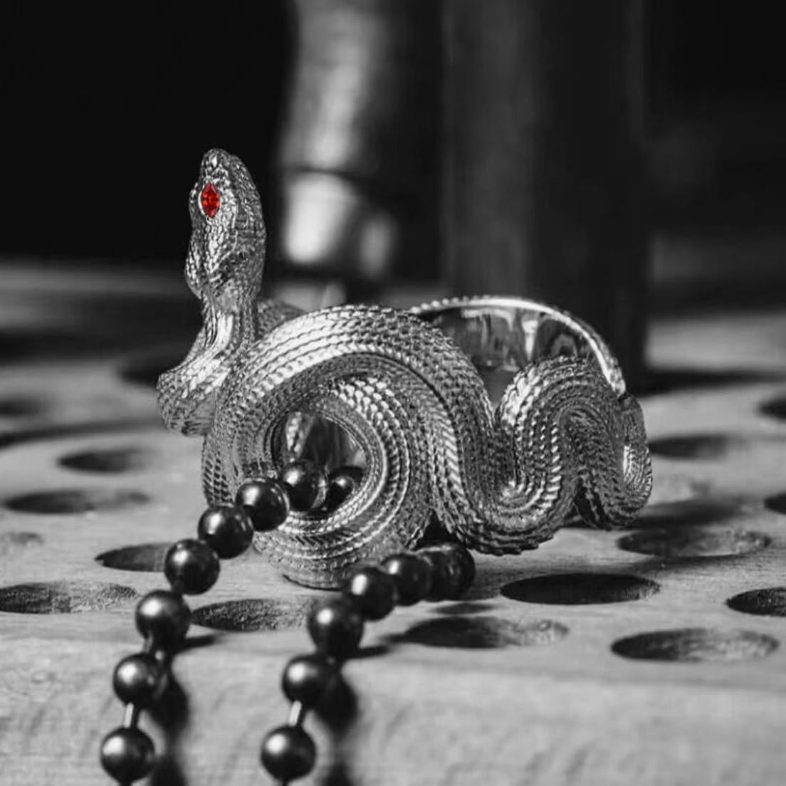 Retro Silver Snake Ring,S925 Sterling Silver Cool Punk Gothic Biker Cocktail Party Spiral Twisted Wrap Snake Ring Jewelry for Women Men