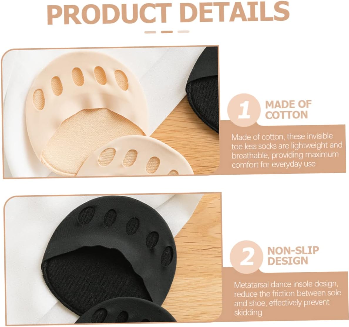 5pairs Toeless Toe Socks for Women Invisible Half Socks with Cushion for High Heels Sandals and Pumps Comfortable Forefoot Pads for Charming Look Skin Color White Gray