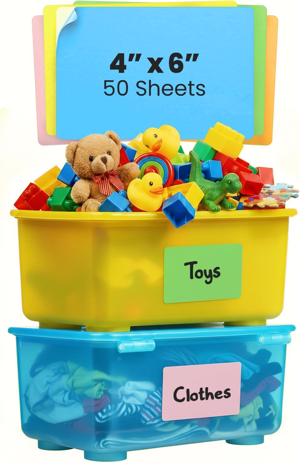 Storage Bin Labels 6x4 in 50 pk - Large Moving & Packing Box Labels Totes