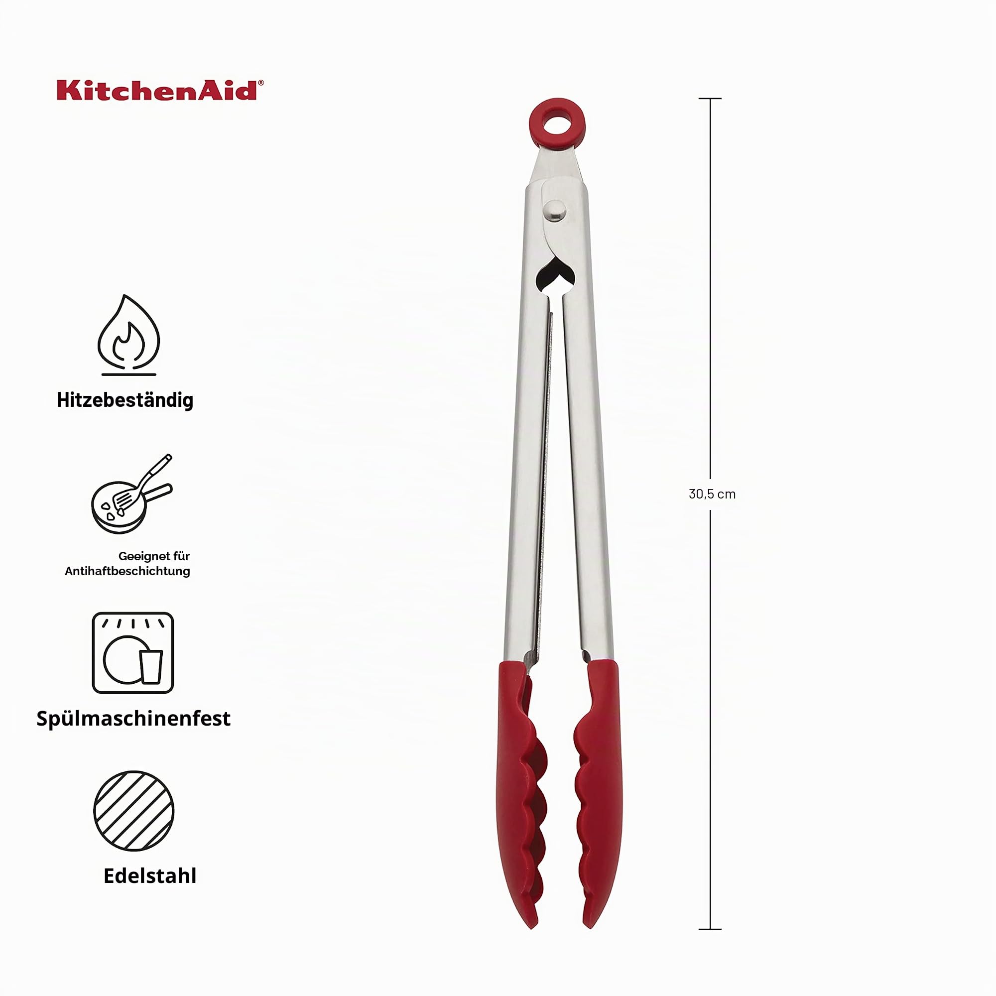 KitchenAid Silikon-Edelstahlzange, 30,5 cm, Rot