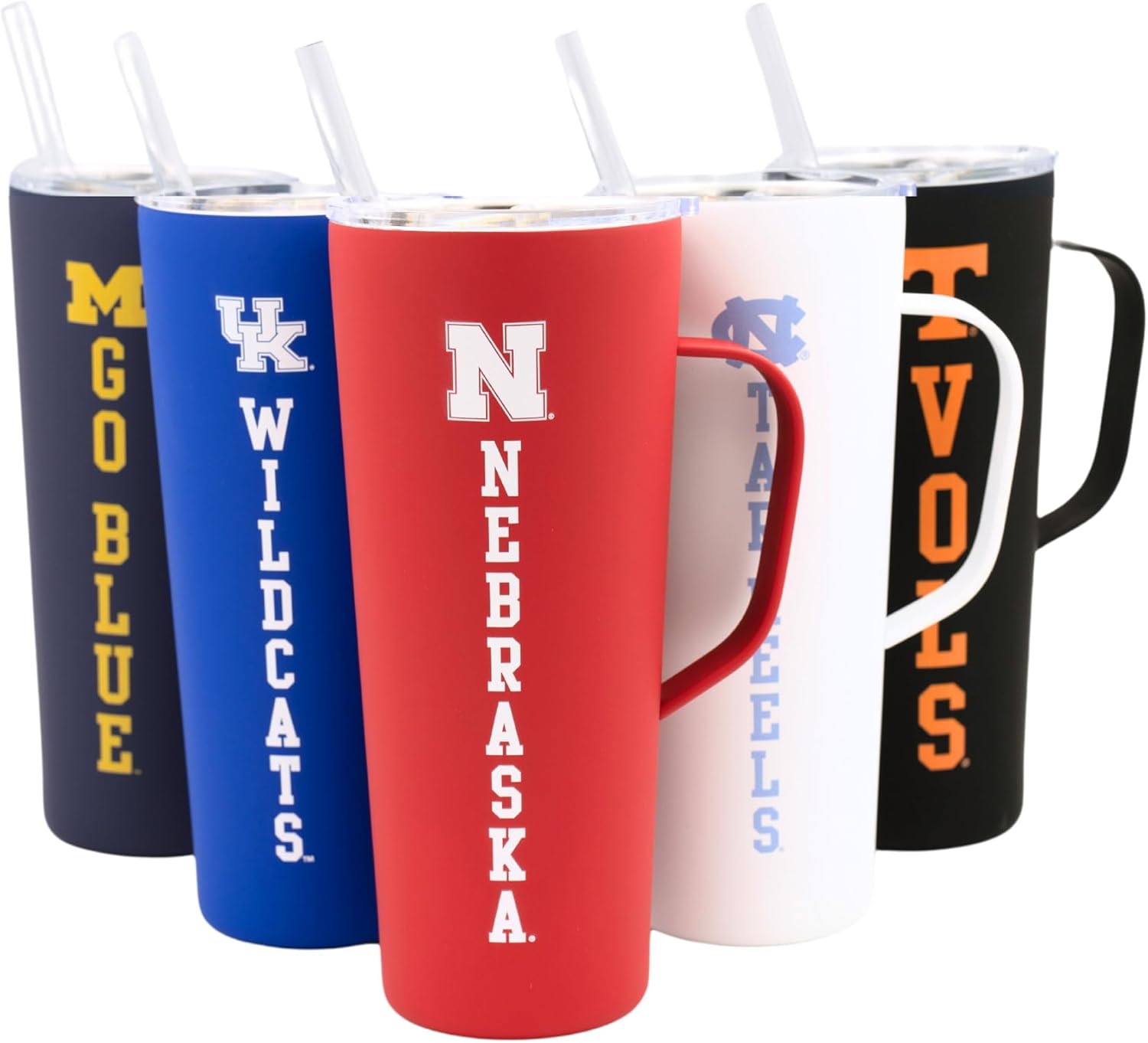 NCAA 20 oz. Stainless Steel Tumbler with Handle - Officially Licensed Double Walled Insulated Roadie with Slide Lid and Straw (Nebraska - Red)