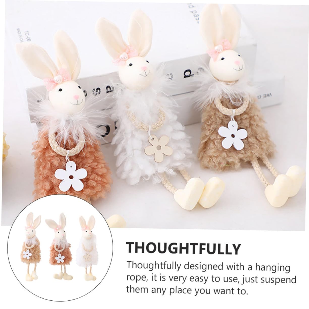 BESTonZON Décoration Suspendue Lapin de Pâques en Tissu 3 Pièces, Pendentif Lapin Mignon Cartoon pour Fête et Accessoires Garçon et Filles
