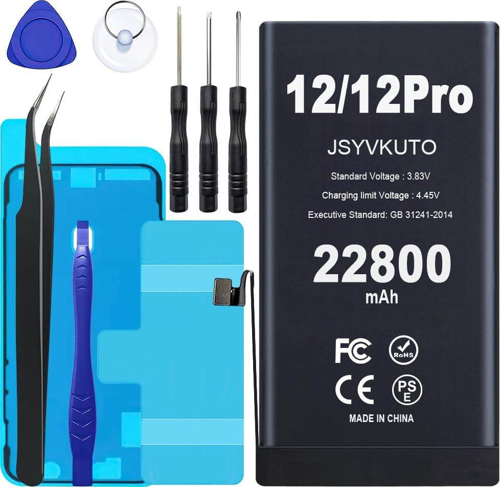 22800mAh Battery for iPhone 12/12Pro, 0 Cycle Higher Capacity Replacement Battery for iPhone 12/12Pro with Full Set Repair Tool Kits, Model A2172 A2402 A2403 A2404